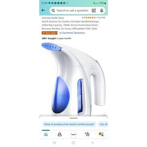 HiLife Garment Steamer for Clothes Portable Handheld 240ml Big Capacity